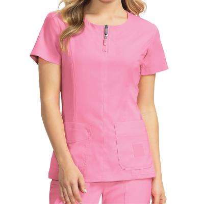 China Women Breathable V-Neck Front Zip Scrub Top Nurse Uniform for sale