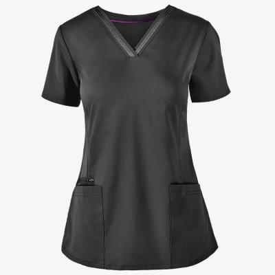 China 2021 Breathable Custom Design Polyester Rayon Spandex Women Nurse Scrub Uniform Medical Scrub Tops for sale