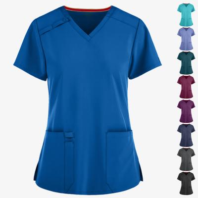 China Wholesale Custom Women Breathable Doctor Scrub Uniform Shorts Sleeve Solid Medical Scrub Top for sale