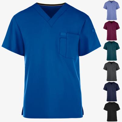 China Breathable Fashionable Medical Uniforms Custom Stretch V-Neck Scrubs Top For Men for sale