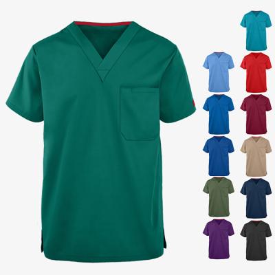 China Breathable Custom Made Uniforms Polyester Cotton Shorts Sleeve A Chest Pocket Hospital Scrubs Top For Men for sale