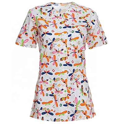 China Breathable Nurse Designs Scrubs Manufacturer 4 Fashionable Way Stretch Printed Scrub for sale