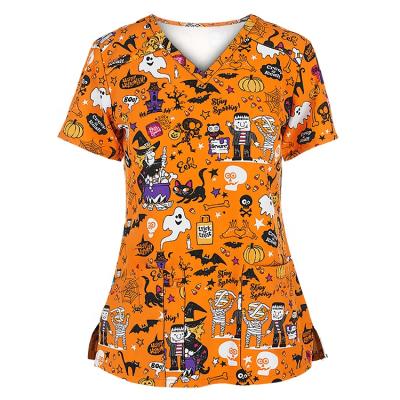 China Breathable Cute Cheap Halloween Children's Hospital Polyester Uniforms Printed Scrubs for sale