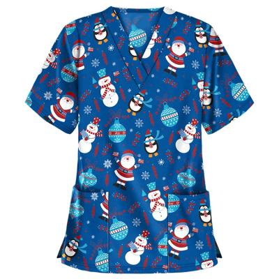 China Breathable Baby Care Center Digital Printing Shirts Snowman Pattern Christmas Scrubs for sale