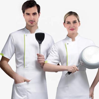 China Breathable Short Sleeve Chef Uniform Kitchen Bakery Cafe Food Service Cook Wear Waiter Jacket Overalls for sale