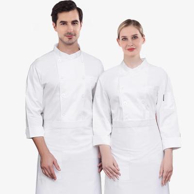 China Embroidery Logo Double Breasted Restaurant Uniform Breathable Custom Kitchen Coat Workwear for sale