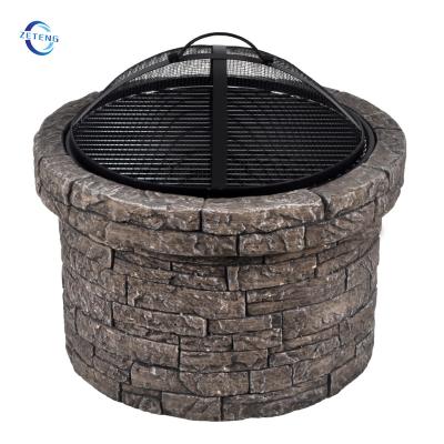 China Outdoor Round Stocked MgO Cast Stone Fire Pit Garden Magnesium Oxide Wood Burning Firepits for sale