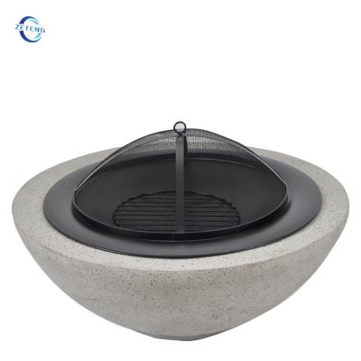 China ZT Stocked Wood Burning Outdoor Round Fire Pit Patio Furniture Concrete Fire Pit Table for sale