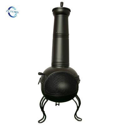 China ZT Black Chiminea Stored Pit Backyard Steel Wood Fire and Outdoor Patio Fire Chimney Warm Up for sale