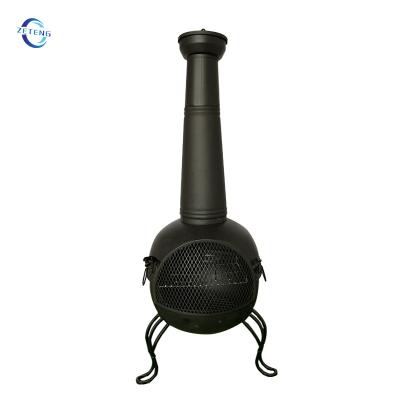 China Outdoor Black Steel Wood Fire Stocked Chiminea Pit Backyard and Outdoor Patio Fire Chimney Warm-Up for sale