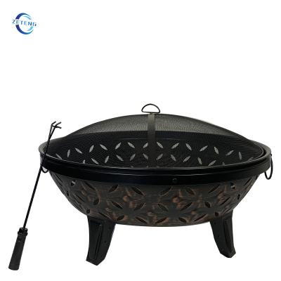 China ZT Black Wood Burning Fire Bowl Stocked Round Metal Fire Pit Portable Outdoor Fire Pit for sale