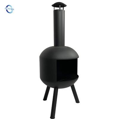 China Stored Outdoor Garden Supplies Wood Burning Chimeneas Black Steel Outdoor Fireplace for sale