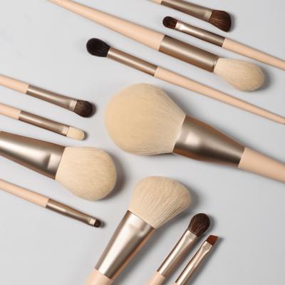 China 12PCS Flat Brush Makeup Set Brush Foundation Powder Brush with Kabuki Vegan Human Hair Cruelty Free Synthetic Fiber for sale