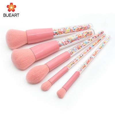 China Angular Blush Rainbow Candy Makeup Brush Set Makeup Brushes 5pcs Crystal Handle Transparent For Foundation Brush for sale