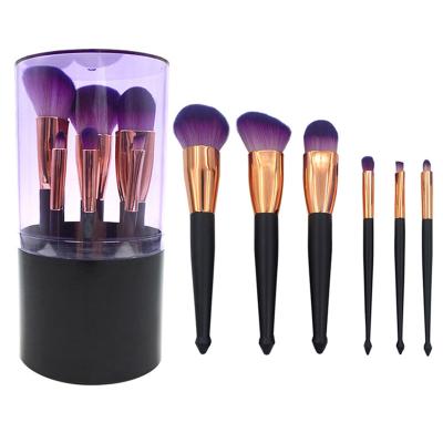 China Angular Blush New 6pcs Professional Black Oval Make Up Brush Set With Plastic Cup Holder for sale