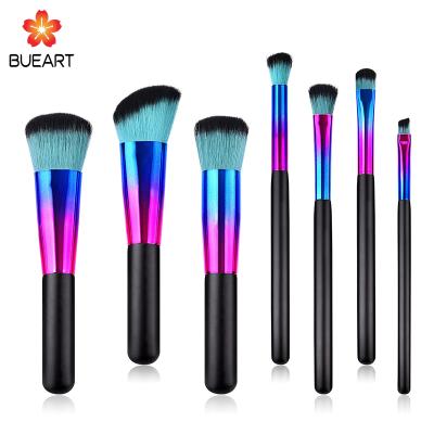 China Angular Blush Manufacturer Black Wooden Handle 7pcs Makeup Brush Set Cosmetic Brushes for sale