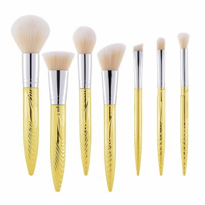 China Angular Blush Lady Nylon Hair 7pcs Cosmetic Set High Quality Rose Gold Makeup Brushes for sale