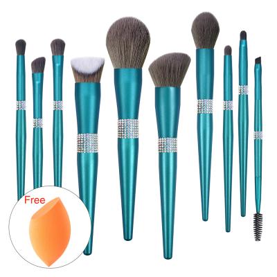 China Angular BUEART Luxury Bling Blue Blush Private Label Glitter Makeup Brush Set With Remover Diamond Logo Custom Package Box for sale