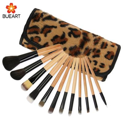 China Cheap Professional Synthetic Leopard Grain Bag China Makeup Hair Burlywood Bambooo Handle Makeup Brush for sale