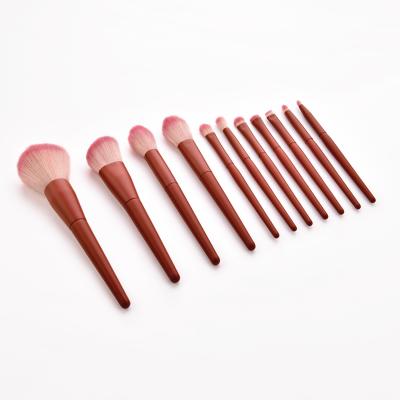 China Angular Blush High Quality BUEART 11 Pcs Make Up Brush Custom Logo Red Cosmetic Makeup Brush for sale