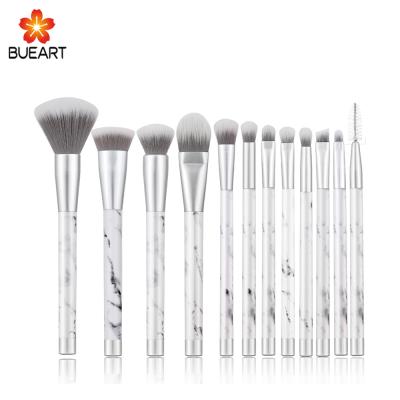 China Flat Brush Marble Makeup Brushes Soft Synthetic 12pcs Make Up Brush Set For Cosmetic Powder Liquid Cream for sale