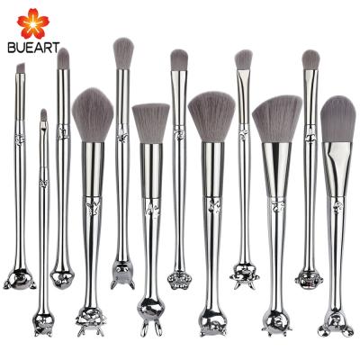 China BUEART 12pcs Makeup Brush Set Flat Silver Acrylic Makeup Brush Sets for sale