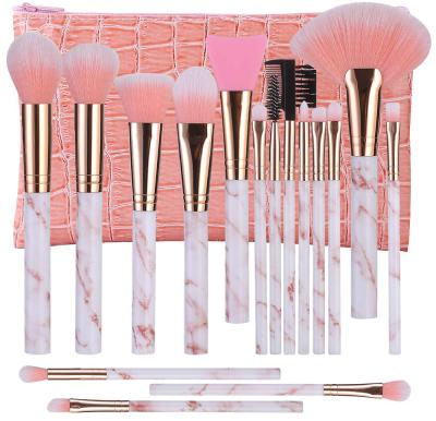 China Angular Blush BUEART Amazon Logo 15pcs 16pcs Free Sample Custom HOT SALE Pink MARBLE Handle Makeup Brush Set Make Up Brushes Set Brush for sale