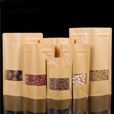 China Moisture Proof Brown Kraft Ziplock and White Kraft Paper Craft Paper Stand Up Pouches Food Packaging Zipper Bags With Window for sale