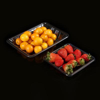 China Large Serving Fruit Disposable Transparent Plastic White Packaging Tray Clear Food Box Loop Lid for sale