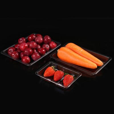 China Rectangle Disposable Transparent Plastic Plastic Blister Trays Clear Buckle Rectangle Fruit Vegetable Tray for sale