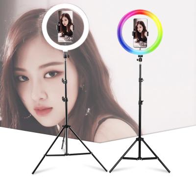 China 13 inch HANDHELD Mini Portable Selfie Live Stream Makeup Youtube RGB Led Ring Light Selfie With Tripod Stand for sale