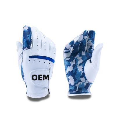 China Brand Breathable Synthetic Leather Custom Logo Eastinear OEM ODM Golf Glove White Color Stripes On Wrist Leather Breathable Golf Gloves for sale