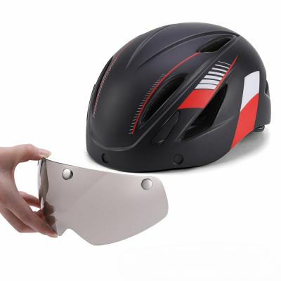 China Hot Selling Shock Resistant Fashion and Sports Mountain PC Bicycle Bike Rechargeable Lightweight Recycling Helmet ENV with UV Sun Visor for sale