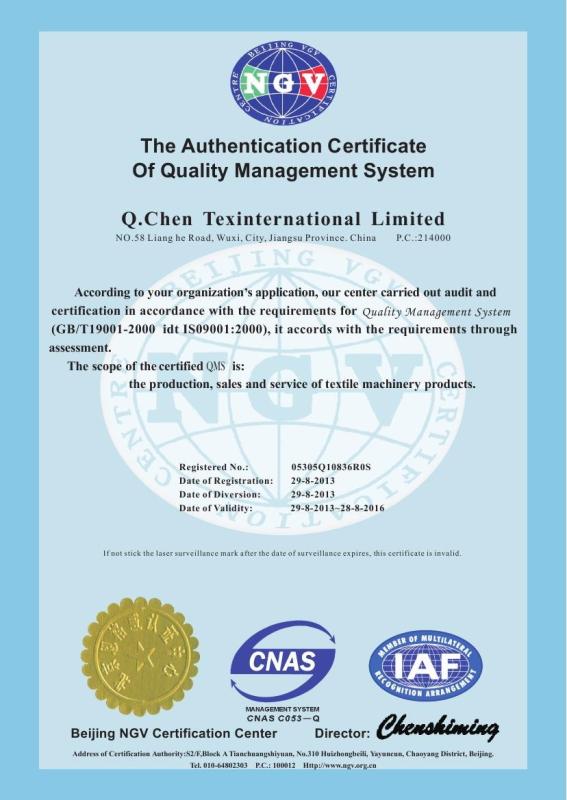 ISO9001 - Q.CHEN TEX INTERNATIONAL LIMITED