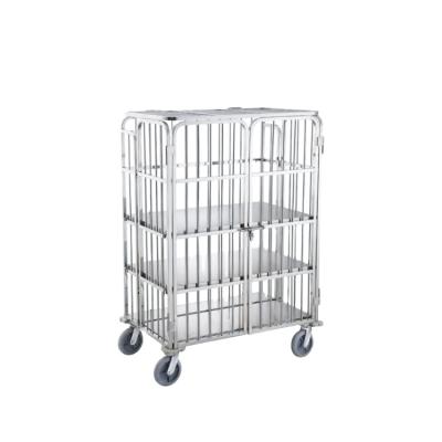 China Durable Customize Style Metal Wire Mesh Rolling Housekeeping Cart Hotel Laundry Cart With Wheels for sale