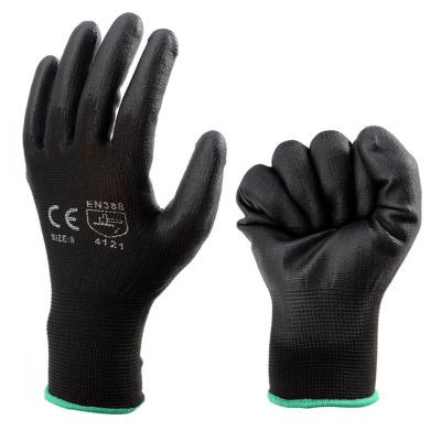 China Breathable Nylon Coating Black PU Gloves PU Coated Working Glove Safety Gloves For Light Industrial for sale