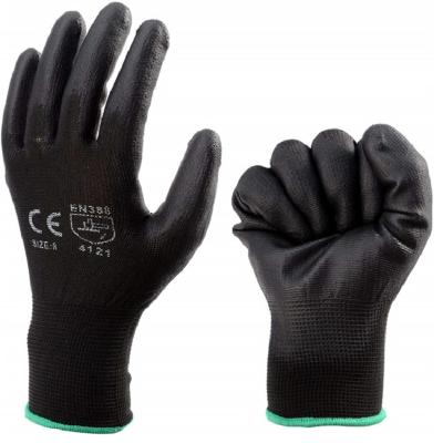 China Comfortable Custom Logo Work Gloves Machine Gloves PU Grip Knitted Shell Black Glove For Automotive Industry for sale