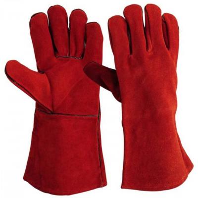 China Heat Resistant Red Cow Split Long Leather Working Welder Gauntlet Gloves for sale