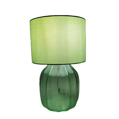 China Hot Selling Retro And High Quality Light Green Glass Halogen Canvas Lampshade Table Lamps Incandescent Lamps for sale