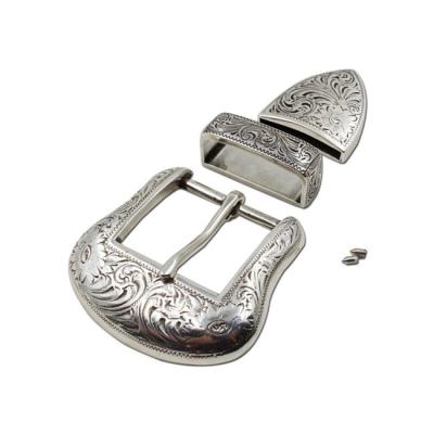 China Exquisite Western Antique Belt Buckle Set Metal Silver Engraved Belt Buckle for sale