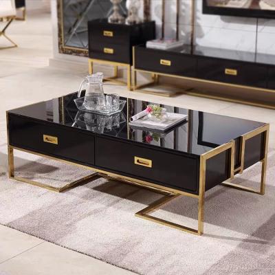 China (Other) adjustable black coffee table in living room luxury gold MDF and central tables stainless steel steel for sale