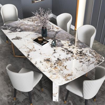 China (Other)Adjustable Italian High End Luxury Marble Dining Furniture Stainless Steel Marble Dining Table for sale