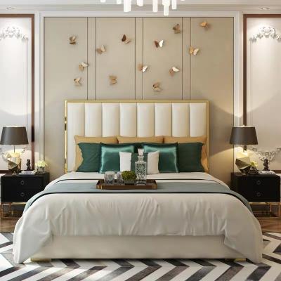 China Modern European Fashionable Soft Leather Bed Gold Soft Luxury Color Latest Design for sale