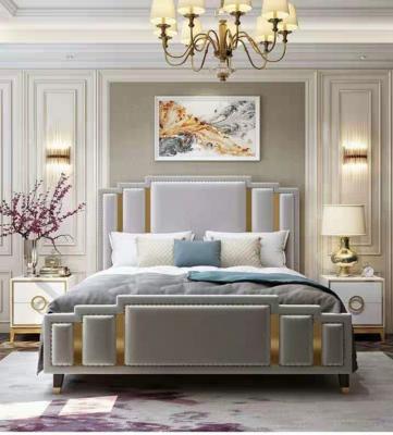 China Soft Hot Selling Style Bed Room Furniture European Luxury Bedroom Gray Bed for sale