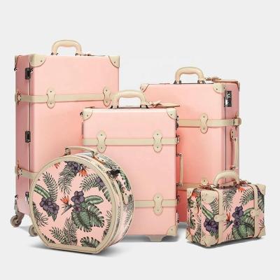 China Hot Selling Custom Hand Made Pretty Girls Travel Storage Leather Suitcase Luggage Set for sale