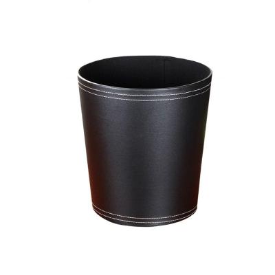 China Sustainable Round Leather Waste Bin Covered Cutout Handles Animal Black High Quality Waste Bin for sale