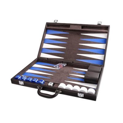 China Eco - Friendly Classic Wood Leather 22 Inch Backgammon Playing Board Set for sale