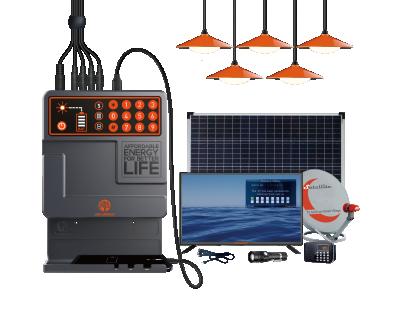 China Home Pay As You Go Solar TV Rechargeable LiFePO4 Battery Solar Lights Kit With 19 Inch DC TV for sale