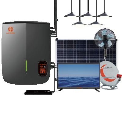 China JUA Home Power 12V DC Solar Fan Solar Power TV 32 Inch LED Rechargeable Indoor Lighting Solar Power System For Africa Rural Power for sale