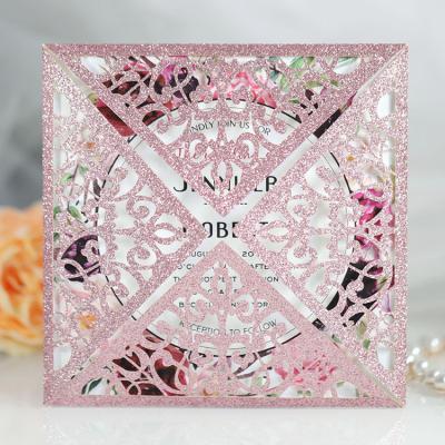 China Luxury Europe Butterfly Shining Gold Square Off Laser Cut Wedding Invitation Cards Price for sale